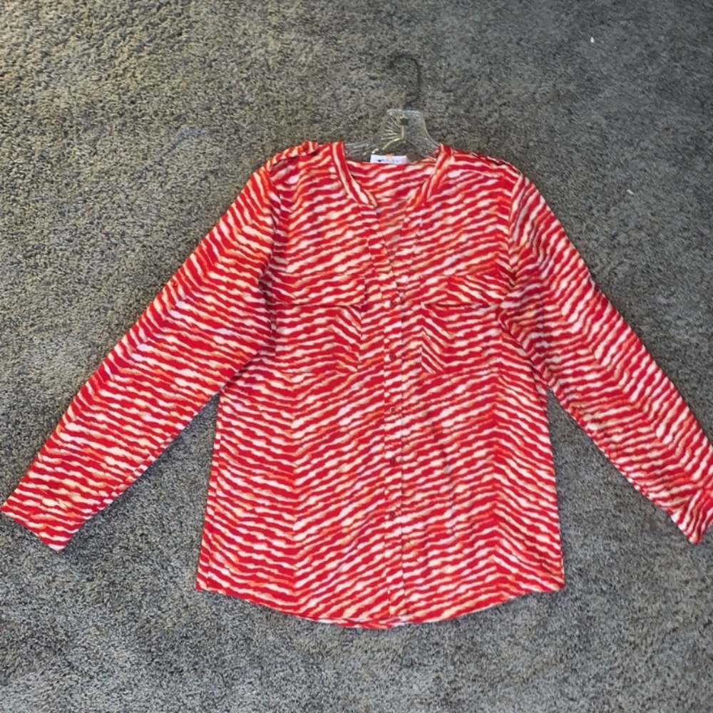 Calvin Klein red/white zebra striped blouse